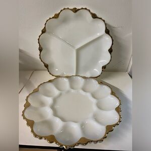 Matched pair of vintage Milkglass serving platters Anchor Hocking